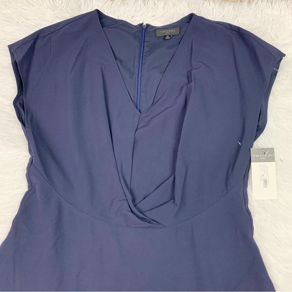 Tahari ASL size 10 short sleeve V-Neck Twist Front Fit & Flare Dress navy blue‎ - Picture 8 of 12